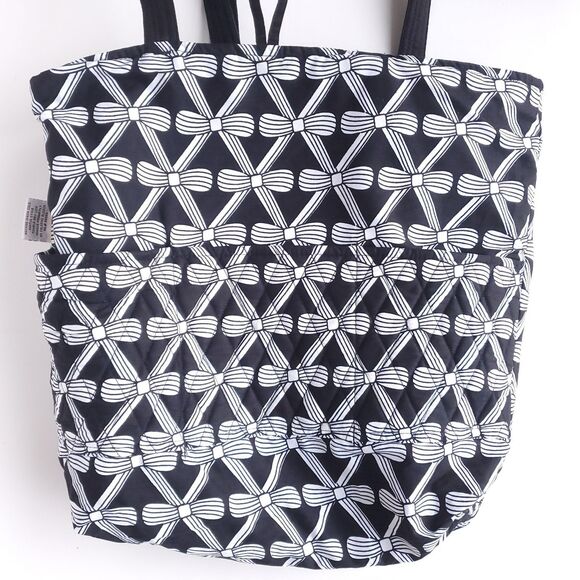 Bella Taylor Tote Shoulder Bag Black White 100% Cotton Double Handle Cross Charm - Picture 7 of 12